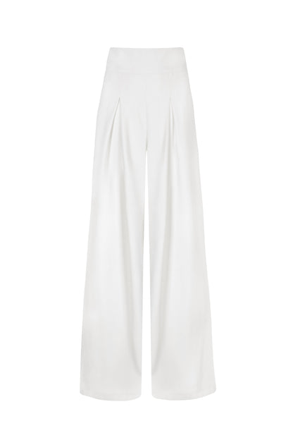 'Dalias' Wool Blend Wide Leg Trousers - Off White