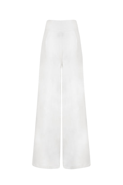 'Dalias' Wool Blend Wide Leg Trousers - Off White