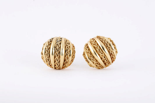 18k Yellow Gold Rope Pattern Half Dome Stud Earrings (6.18g.)