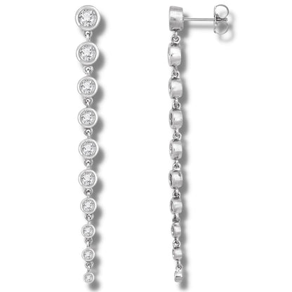 2Ct Lab Grown Diamond Dangle Earrings Women Studs 14K White Gold 1 1/2" Tall